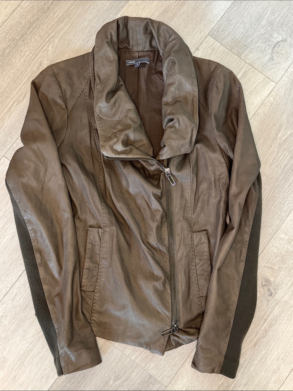 Vince Brown Asymmetrical Leather Jacket
